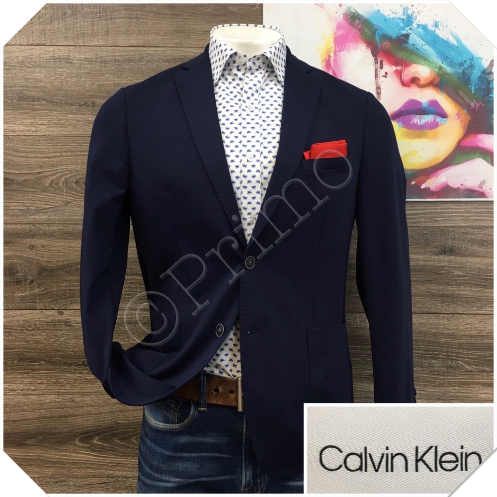CALVIN KLEIN Mens Cotton Blazer Sport Coat Casual Jacket Size 42R Navy Suit